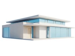 Isolated House with Flat Roof and Modern Architecture in Natural Day Time Lighting