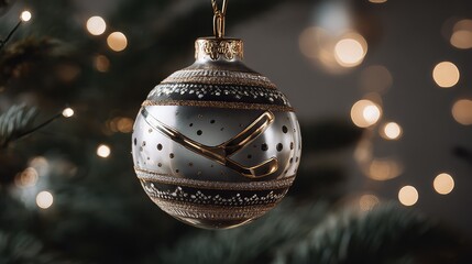Elegant Glass Christmas Ornament Featuring Artistic Hockey Sticks and Dazzling Gold Details Set Against a Softly Lit Holiday Background with Bokeh Effects
