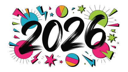 Vibrant 2026: A visually striking artistic rendering of the number 2026, showcasing bold colors, dynamic shapes, and an optimistic aura, set against a plain backdrop. 