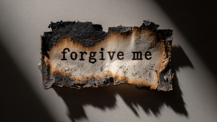 A burnt paper with the words forgive me written on it
