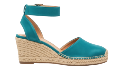Isolated teal espadrille wedge sandal with ankle strap fashion footwear for woman style