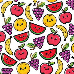 Cute and colorful cartoon fruit pattern with smiling faces