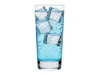 Isolated glass of blue liquid with ice cubes cooling beverage refreshment drink thirst