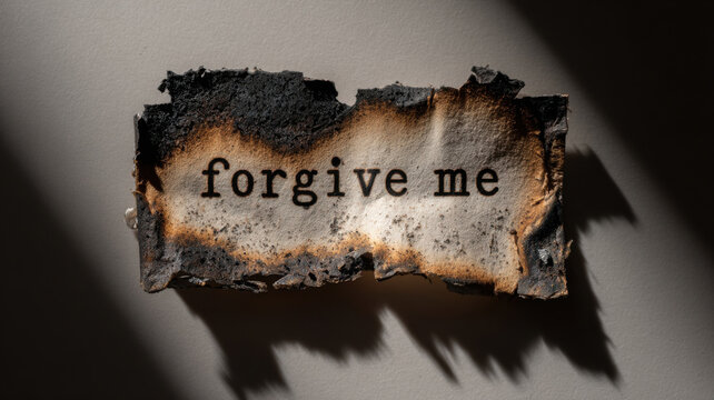 A burnt paper with the words forgive me written on it