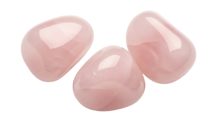 Isolated smooth pink gemstones, rose quartz, tumbled stones, gems, pink quartz crystals