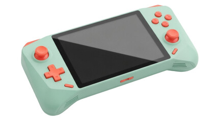 Isolated handheld gaming device, modern console gadget, light green retro style videogame console