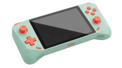 Isolated handheld gaming device, modern console gadget, light green retro style videogame console