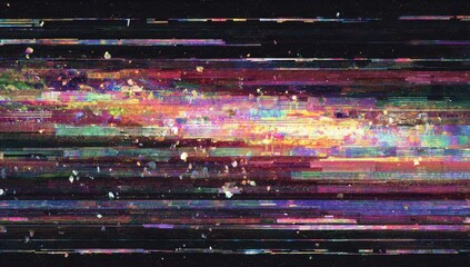 Abstract composition of horizontal pixelated lines creating a distorted and colorful visual