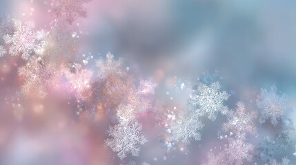Ethereal Winter Wonderland featuring Delicate Snowflakes with Soft Pastel Colors and a Dreamy Background, Perfect for Seasonal Designs and Holiday Themes