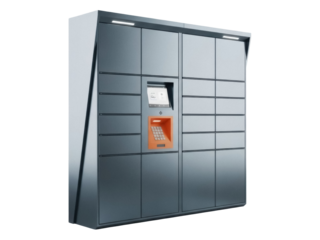 Isolated delivery locker system for secure package drop-off and pick-up, modern service point