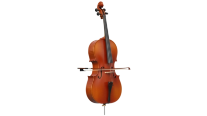 Isolated cello musical stringed instrument with bow for classical music practice lesson