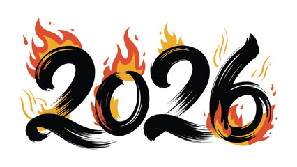 Year 2026 Ablaze: Artistic display of the year 2026 engulfed in fiery flames, capturing a sense of urgency, transformation, or anticipation.