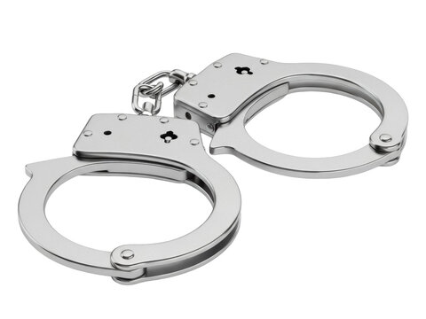 Isolated Silver Metallic Handcuffs Represent Law Enforcement and Restraint Equipment, No Background