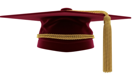 Isolated maroon graduation cap with tassel, signifying academic success and tradition