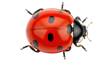 Isolated Ladybug Macro Studio Shot, Red and Black Insect with Spots, Spring Summer Creature
