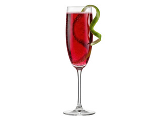 Isolated cocktail glass with red drink and lemon twist for bar, catering, celebration event