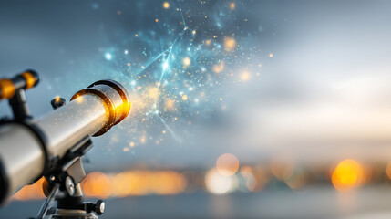 Stargazing telescope night sky cosmic light bokeh background space exploration astronomy financial growth 2026