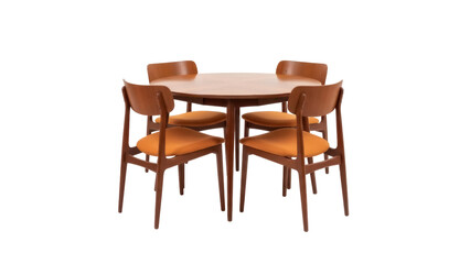 Isolated Mid-century Dining Set with Round Table and Four Chairs, Brown Frame Furniture