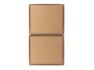 Isolated stack of two brown cardboard boxes, packaging for shipment and transport, stacked up