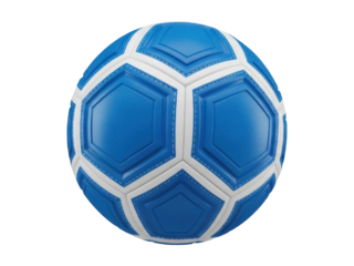 Isolated soccer ball with blue panels and white trim is ready for a soccer game or practice