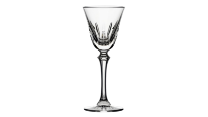 Isolated crystal wine glass, with a classic, ornate design and a slender stem, for table setting