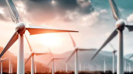 Wind turbine renewable energy wind farm sustainable power clean energy green technology turbine blade sunrise mountain cloud