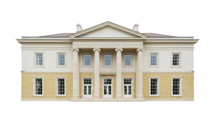 Fototapeta premium Isolated building exterior of stately home features columns and symmetric window design