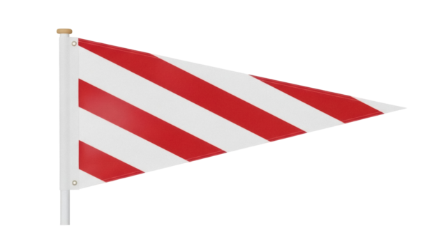 Isolated triangular flag with red and white stripes on a white pole, safety and warning sign - Powered by Adobe