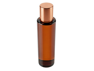 Isolated Amber Glass Bottle With Copper-colored Cap, Modern Design, Elegant, and Minimalist