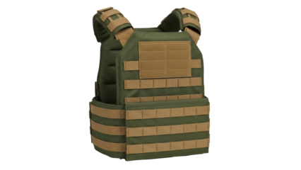 Isolated military armor equipment, ballistic protective vest on a plain backdrop for security