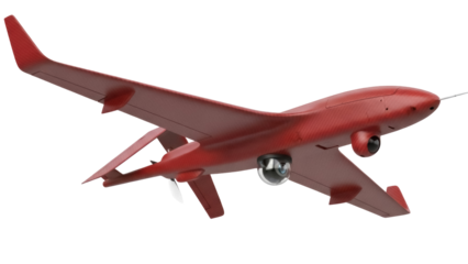 Isolated red drone with mounted cameras for aerial observation and data gathering