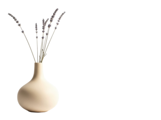 Isolated vase with dry lavender sprigs against a clean backdrop, minimalist still life