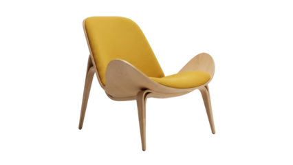 Isolated wooden frame lounge chair with yellow fabric seat furnishing design decor item