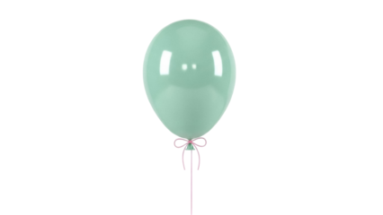 Isolated light green balloon with reflection, tied with string against light background