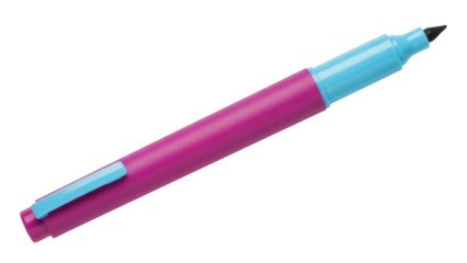 Isolated magenta felt-tip pen, light blue cap and barrel, art supplies, office equipment