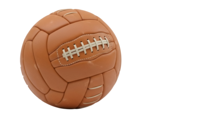 Isolated soccer ball with laces up close is old-fashioned style, no background, studio shot