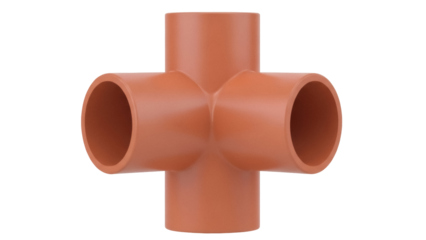 Isolated brown plastic cross pipe fitting for plumbing and drainage systems project work
