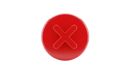 Isolated red close button with cross sign to reject, decline, or cancel, without background