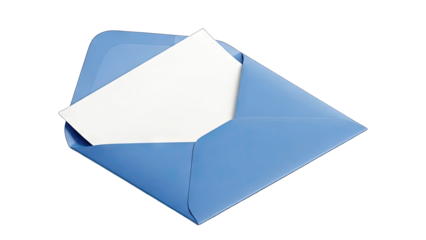 Blue Envelope with Blank Paper Inside on White Background