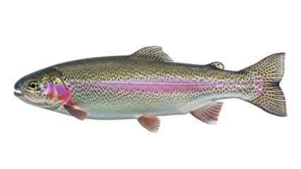 Isolated Rainbow Trout Fish, Side View with Pink Stripe, Aquatic Animal, Wildlife Specimen