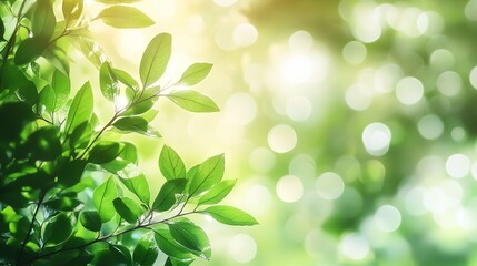 Abstract blurred green nature background with bokeh effect, green and white colors, sunlight & spring-summer natural light. Blurred foliage vector illustration, pastel tones, copy space