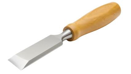 Isolated chisel tool, wood carving instrument with wooden handle for joinery and carpentry