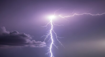 Powerful Lightning Strike Purple Night Sky Thunderstorm