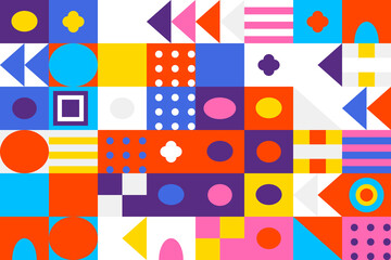 Obraz premium Vibrant geometric abstract pattern with diverse colorful shapes background design.