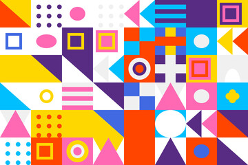 Abstract geometric pattern with colorful shapes and vibrant mosaic design.
