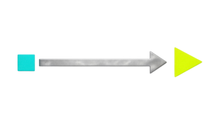Isolated forward movement concept with arrow connecting square and triangle shapes