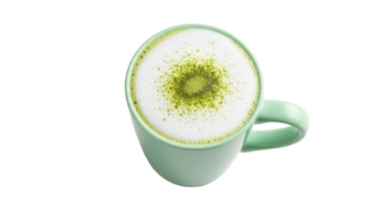 Isolated Matcha Latte in a Green Mug, a Frothy Green Tea Drink Ready to Serve