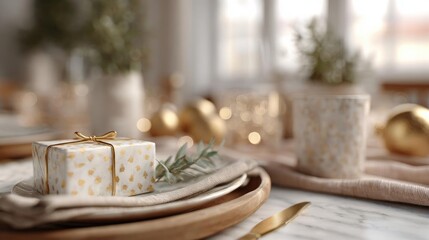 Close-up of a table setting for a christmas dinner.