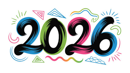 2026 Typography: A dynamic display of 2026 in bold, vibrant colors with artistic flair, ideal for design templates and thematic applications.