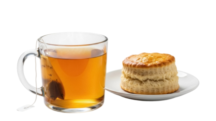 Isolated scone with tea, a simple treat for a tea break, a delicious indulgence, a dessert